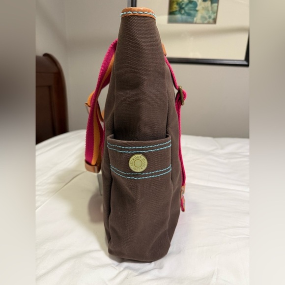 Chic Brown Tote with Pink and Orange Accents - Picture 4 of 8